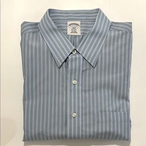 Brooks Brothers Men's 17-2/3 Striped Blue/Green/White Button Down Dress Shirt